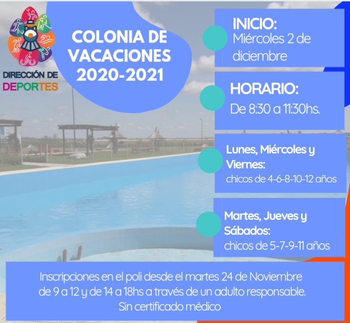 Se larga la Colonia de Vacaciones con las inscripciones a partir del martes 24 de noviembre 