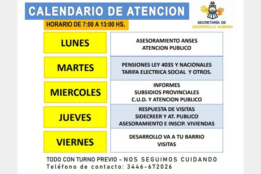 Desarrollo Humano de la Municipalidad de Larroque, recuerda días, horarios y modalidad de atención 