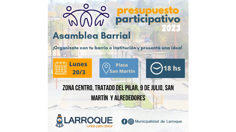 Este lunes se realiza una nueva asamblea barrial sobre la implementación del Presupuesto Participativo