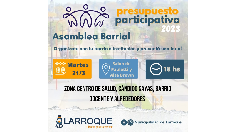 Continúan este martes las asambleas barriales sobre la implementación del Presupuesto Participativo