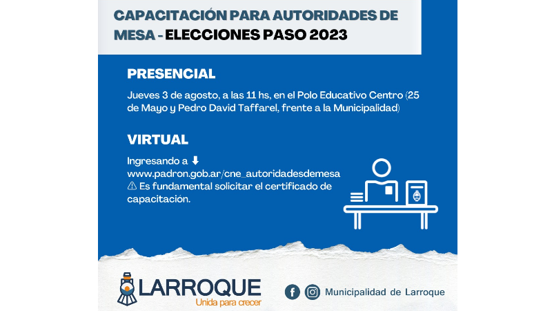 Capacitación para Autoridades de Mesa de las próximas elecciones PASO 2023