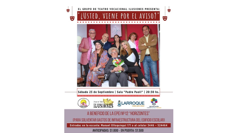 El Grupo “Ilusiones” se presenta este sábado en Larroque con una comedia a beneficio de la Escuela “Horizontes”