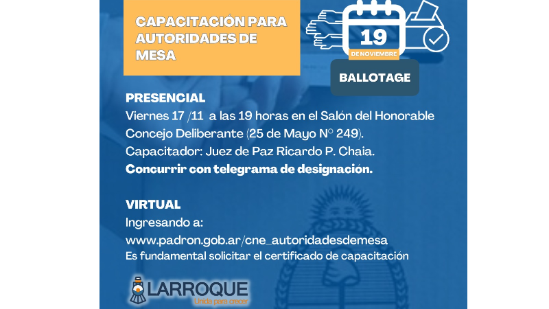 Capacitación para Autoridades de Mesa para el ballotage del próximo 19