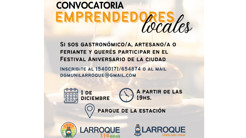La Municipalidad de Larroque convoca a emprendedores locales para la fiesta aniversario de la ciudad