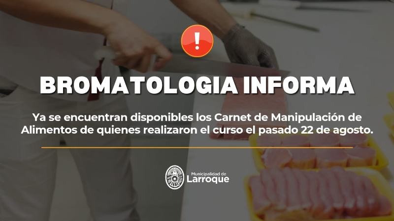 CARNET DE MANIPULACIÓN DE ALIMENTOS DISPONIBLES PARA SU RETIRO